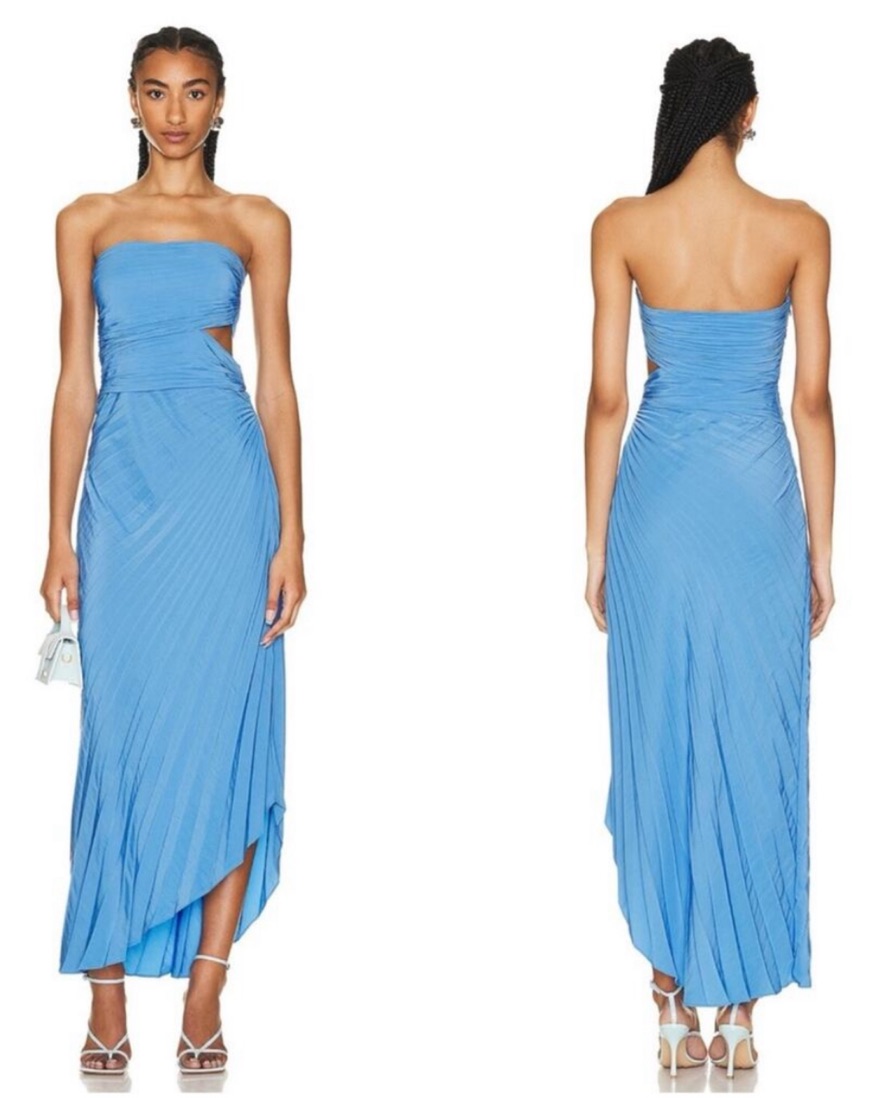 ALC Andie Strapless Pleated Dress Blue by ALC - Pickle