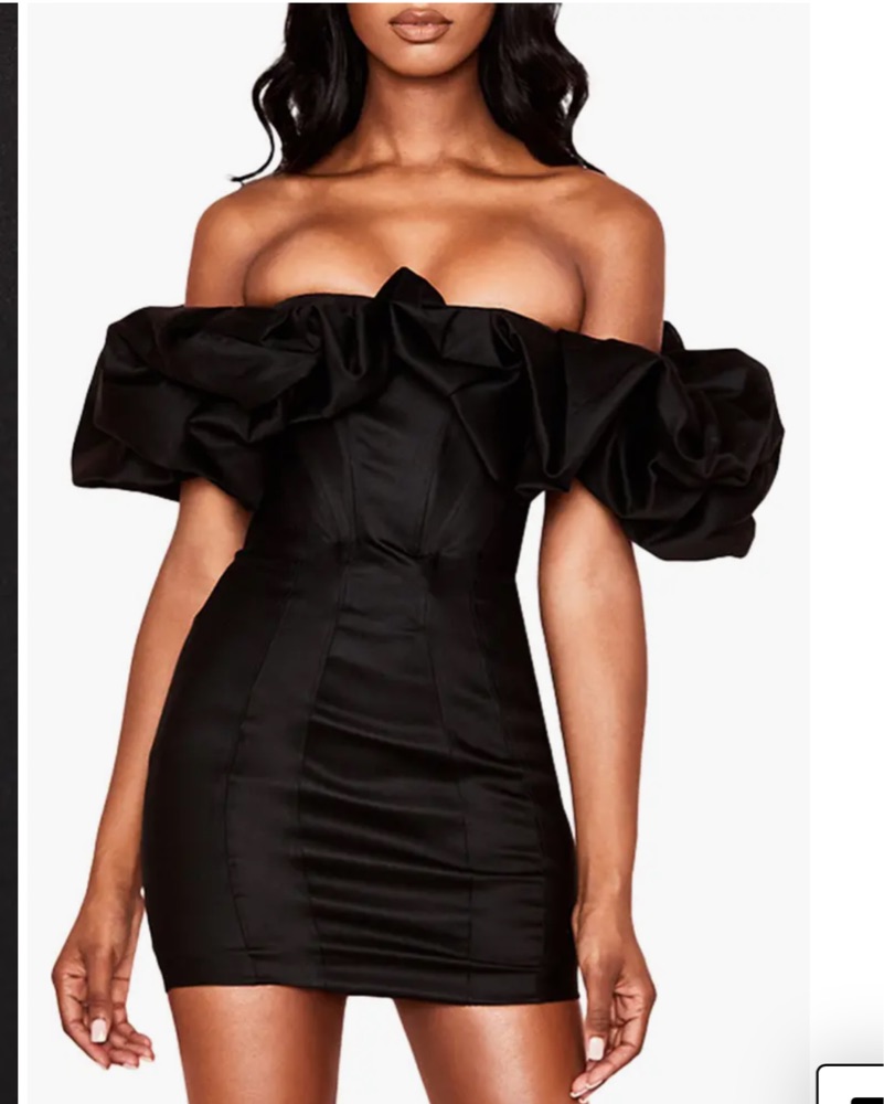 Black Satin Corset Ruffle Mini Dress by House of CB - Pickle