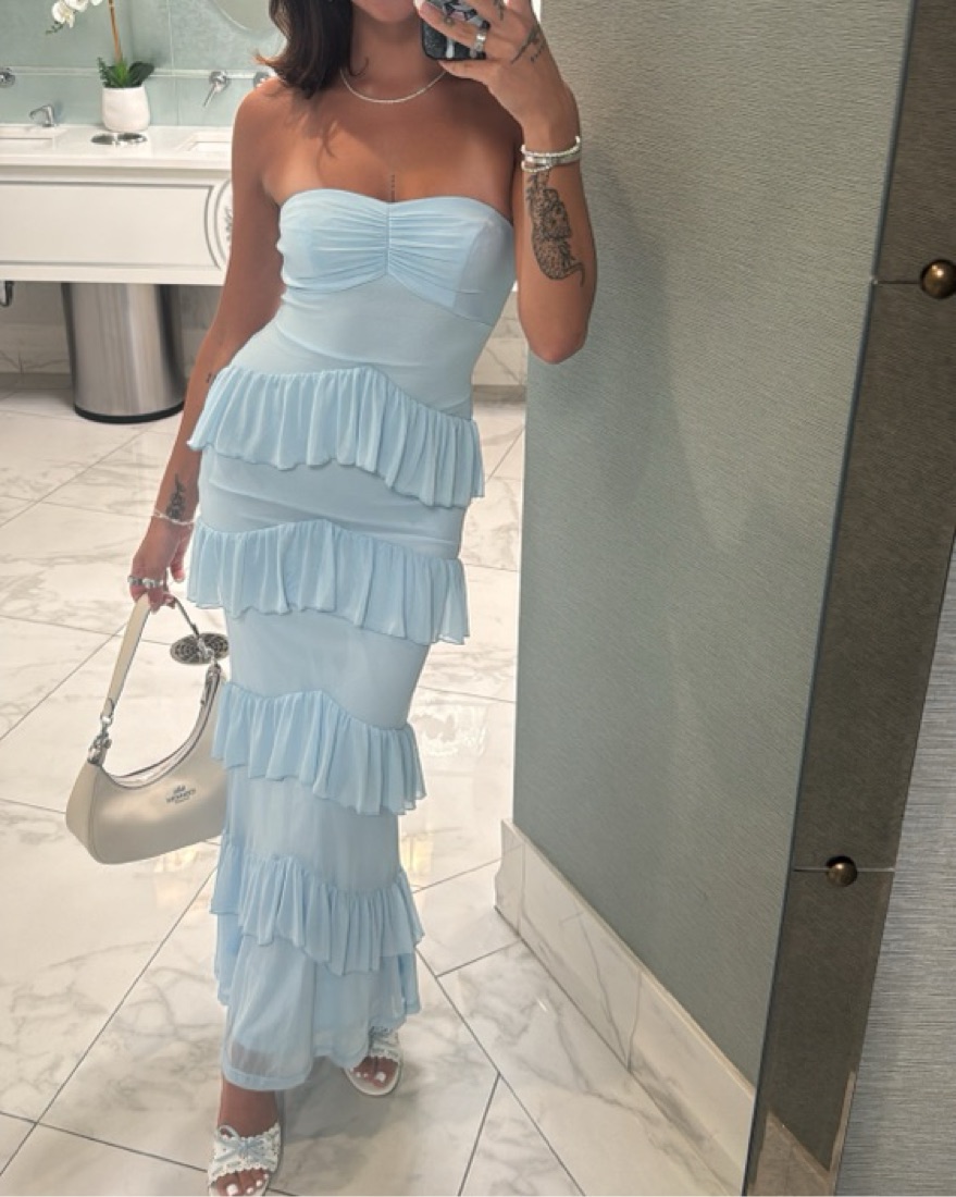 Elegant Tiered Ruffled Maxi Dress by Selfie Leslie