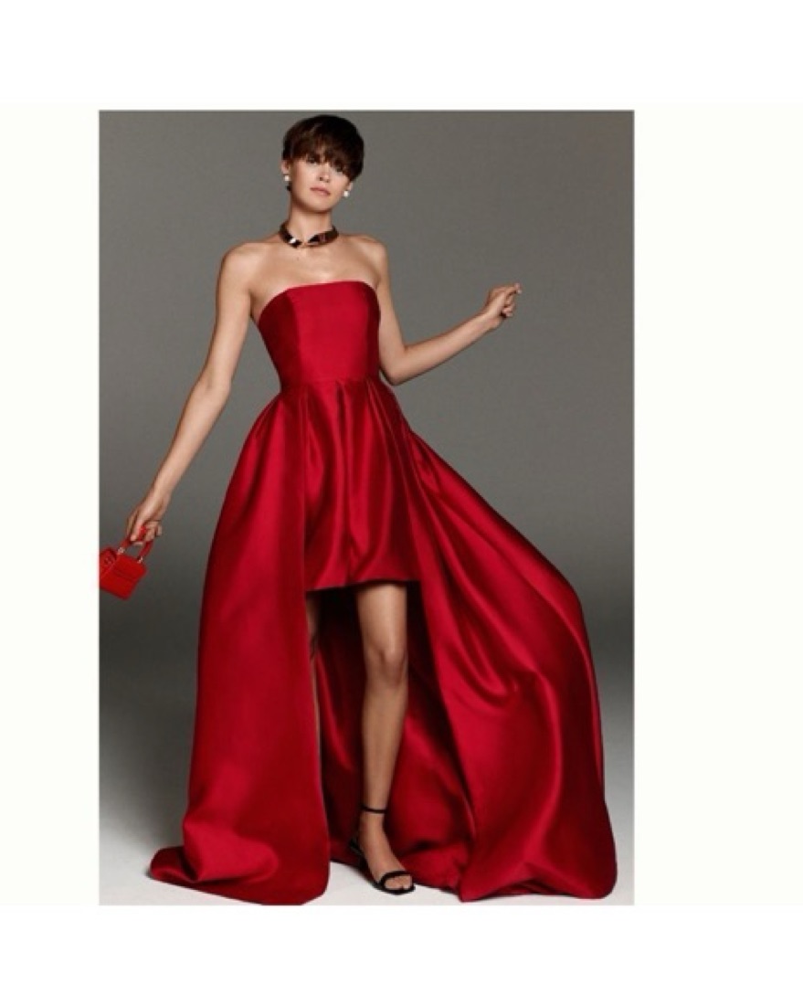 strapless open back dress Abstract Coral Red Satin Silk Kaftan Plus Size 1x-3x Party main image 0
