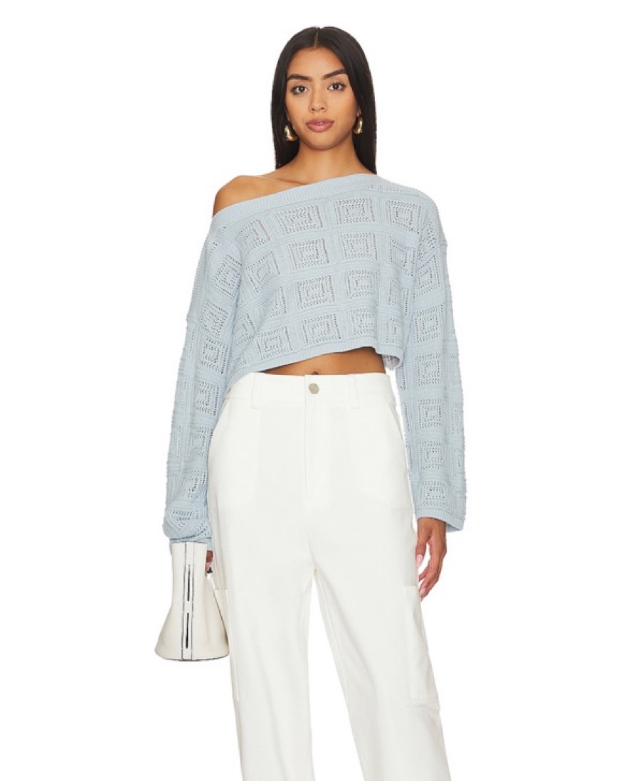 Off The Shoulder Cropped Knit Sweater - Image 3