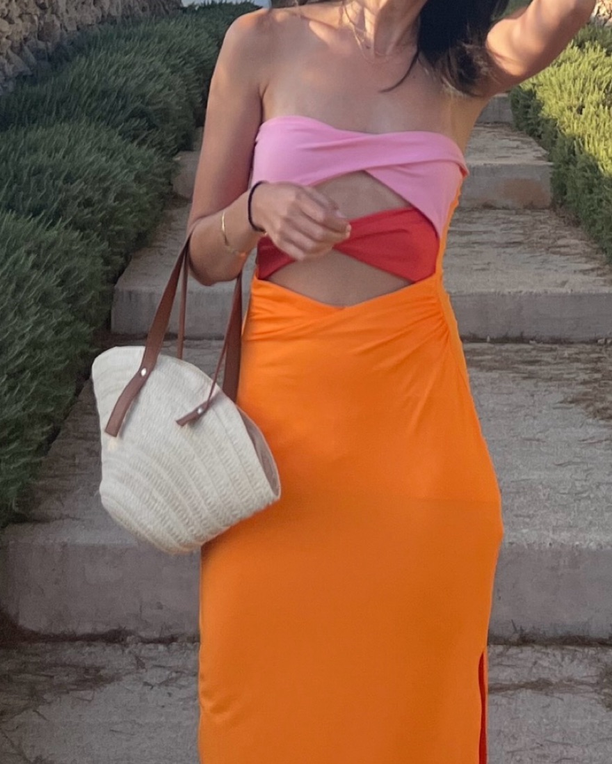 open lace back dress NEW Dundas X Revolve Orange Pink Chain Cutout Dress