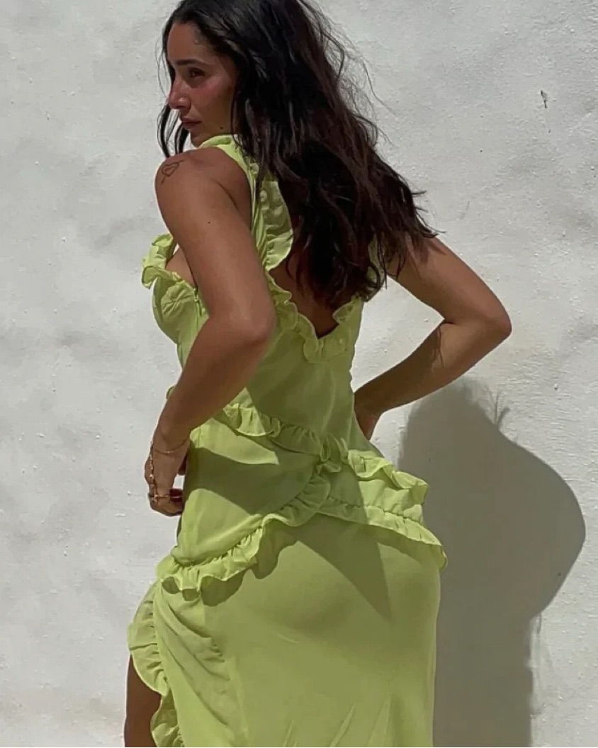 House Of CB Pixie Lime Ruffle Dress by House of CB - Pickle
