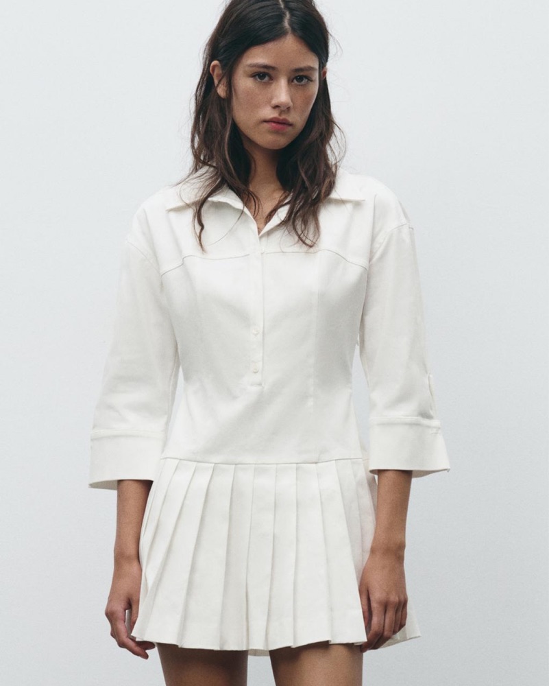 strapless open back dress Zara White Pleated Mini Dress