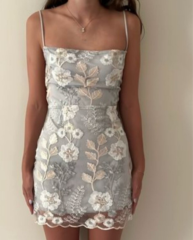 Elegant Floral Embroidered Mini Dress by Lucy In The Sky - Pickle