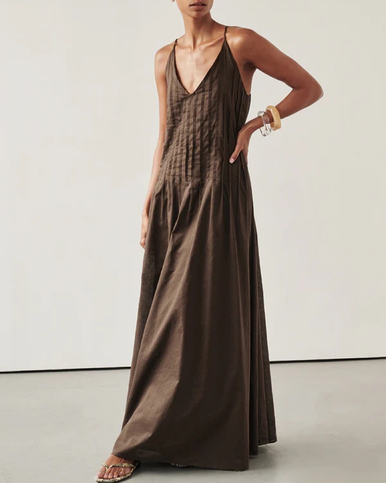 chinese dress ladies LOTUS BITTER CHOC LINEN MINI DRESS – DISSH main image 0