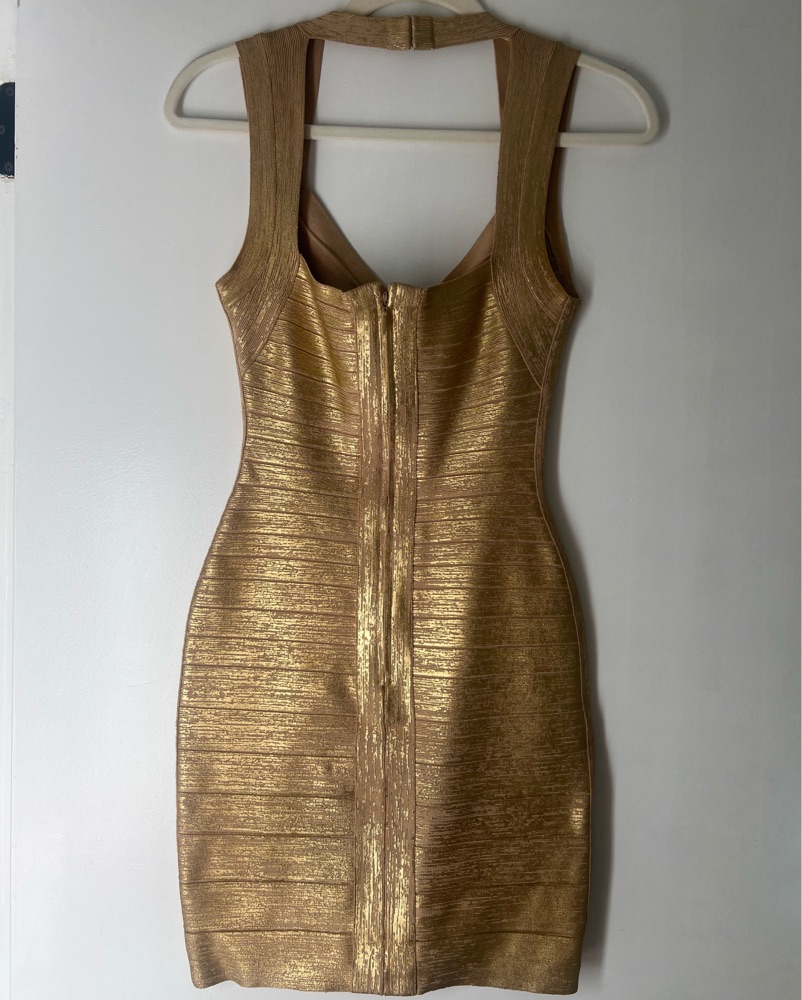 slim fit dress slacks Pre-owned Herve Leger Metallic Bandage Dress – Sabrina's Closet main image 1