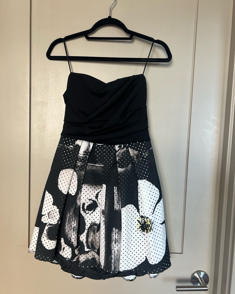 Strapless Black/Floral Formal Mini  - Image 1