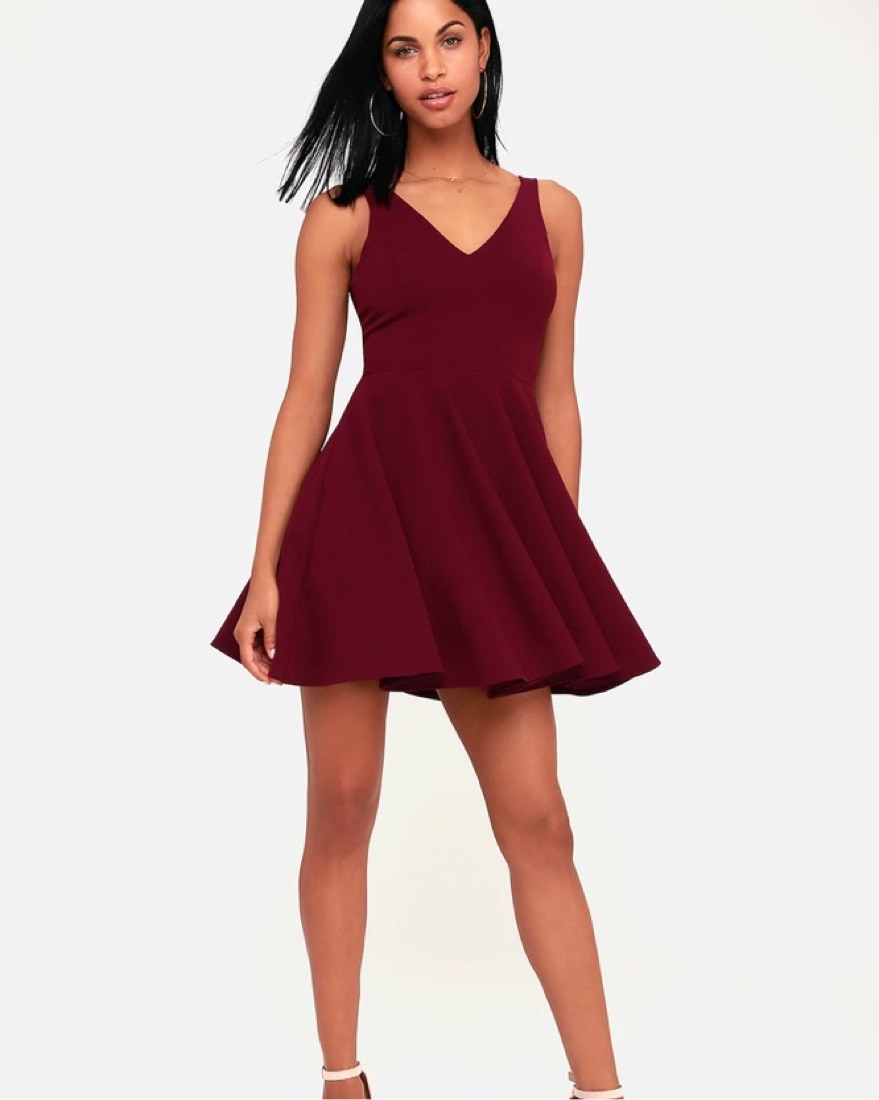 lulus burgundy skater dress Short Sexy Homecoming Dance Party Dress