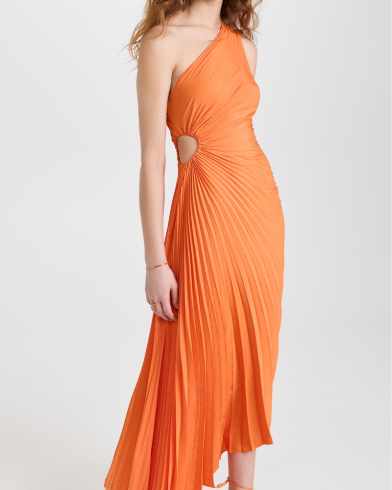 A.L.C. Orange Pleated One Shoulder Dress by ALC - Pickle