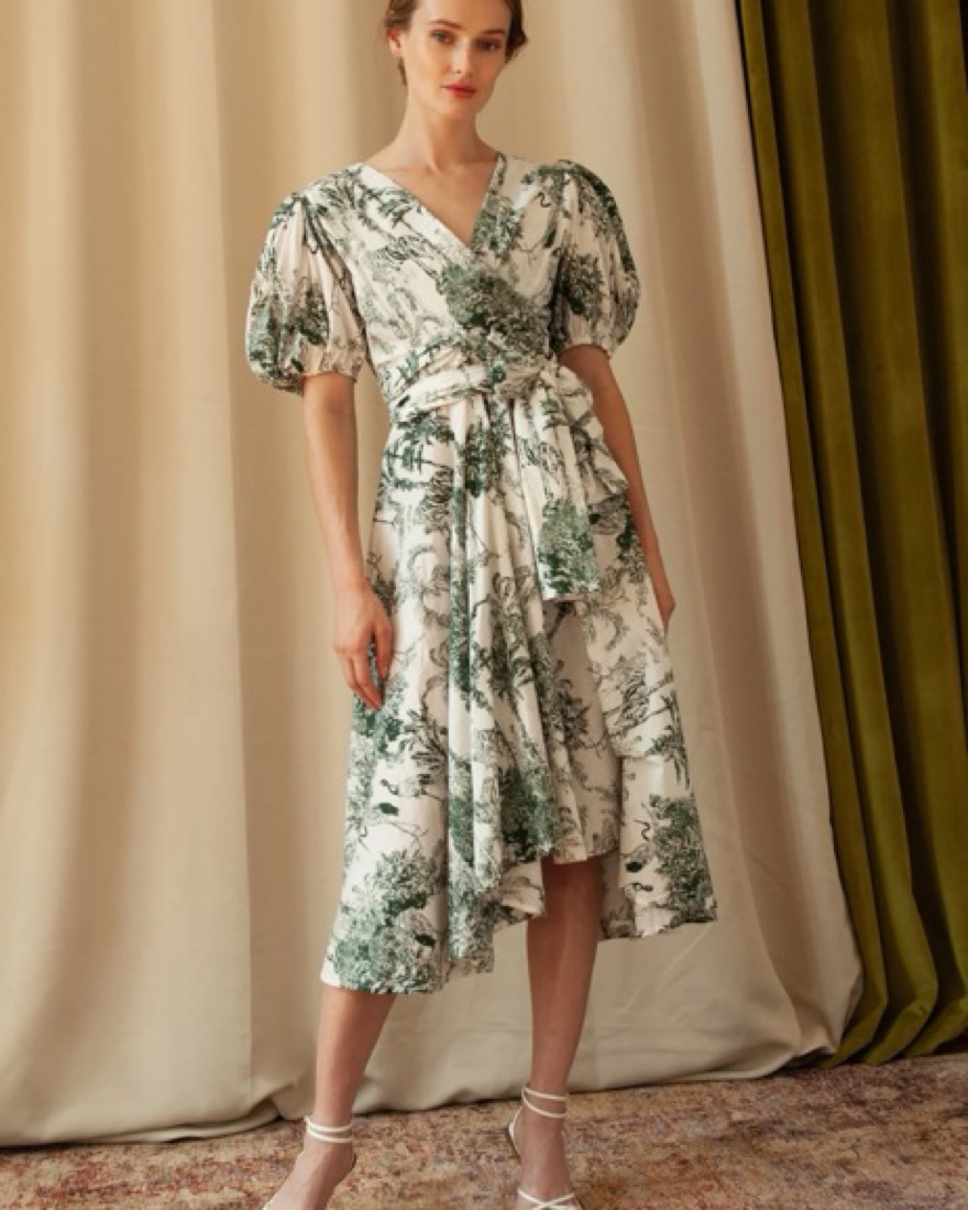 Toile Green puff Sleeve Midi by Guadalupe design - Pickle
