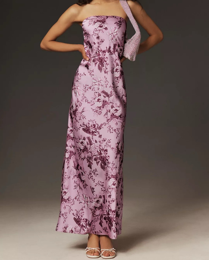 green emerald velvet dress Kona Strapless Pleated Bust Satin Maxi Dress Champagne main image 1