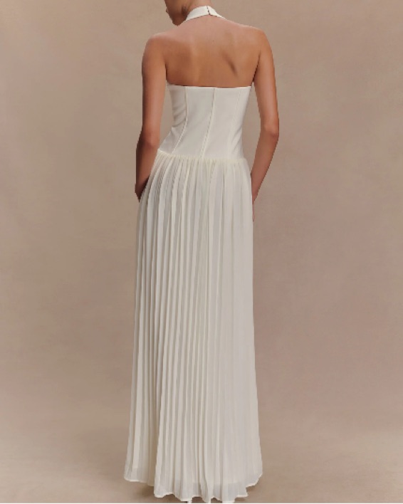 Stacie Pleated Halter Maxi Dress by Meshki - Pickle
