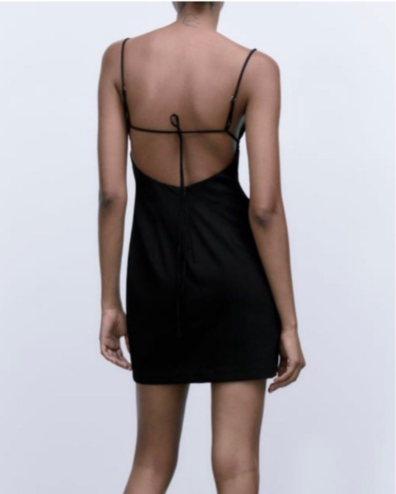Black Backless Tie Mini Dress by Zara