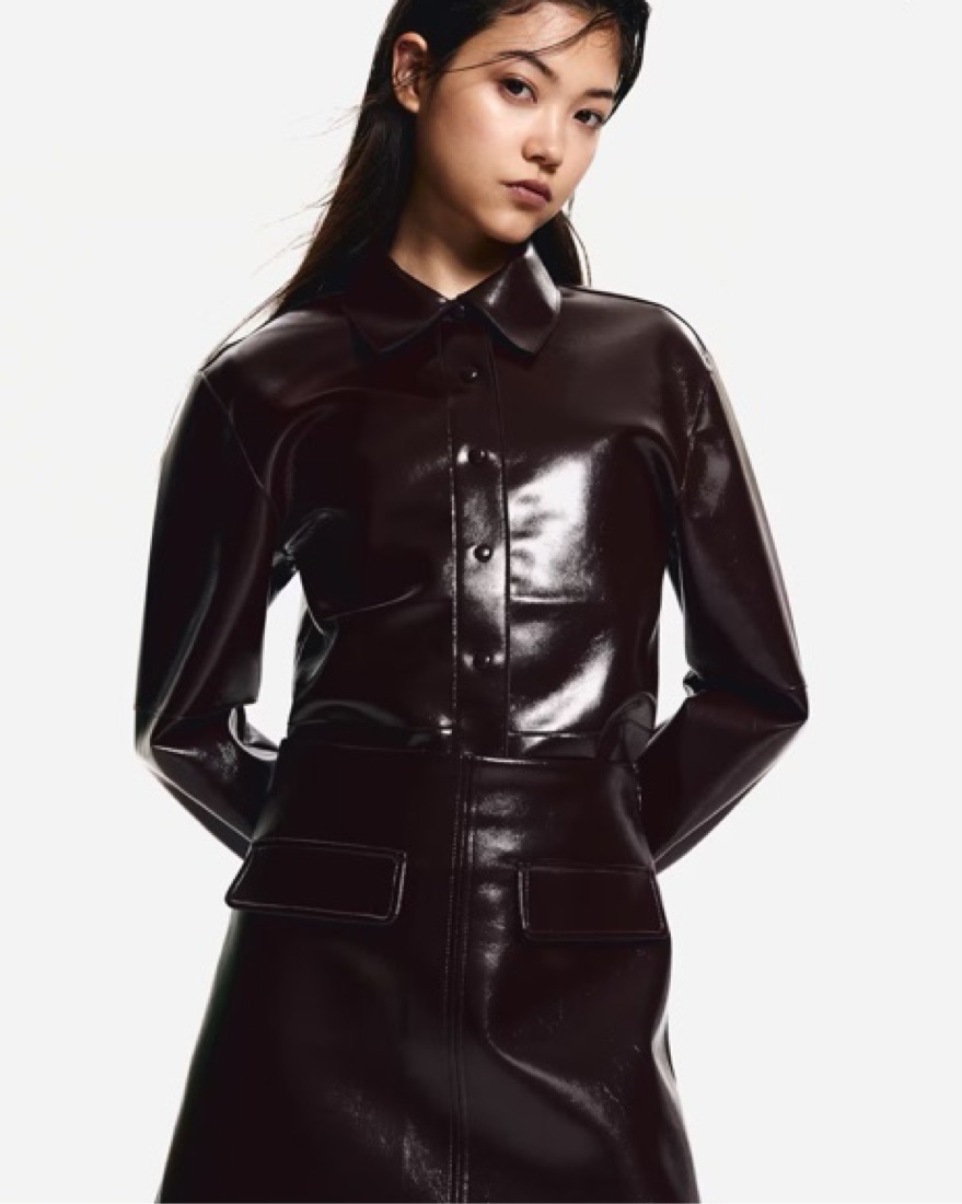 knee length dresses for ladies H&M Divided Black Faux Leather Belted Dress- Size XL main image 0