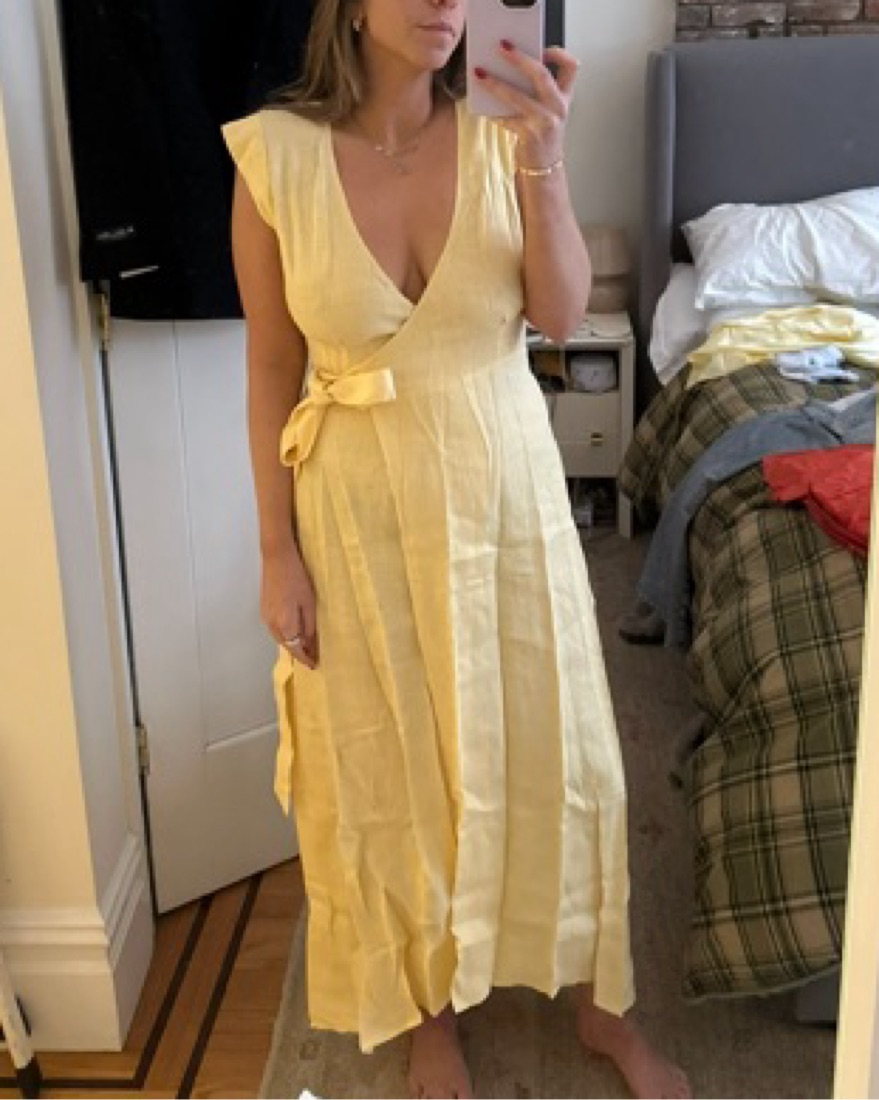 Reformation Yellow Linen Wrap Dress M by Reformation - Pickle