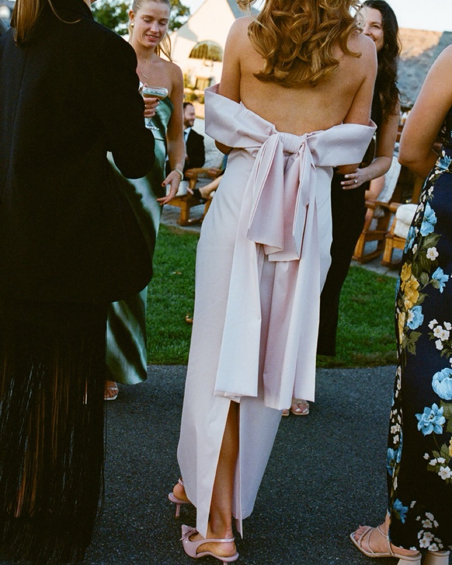 strapless open back dress Bernadette Dress: Pink Midi Dress for Garden Party