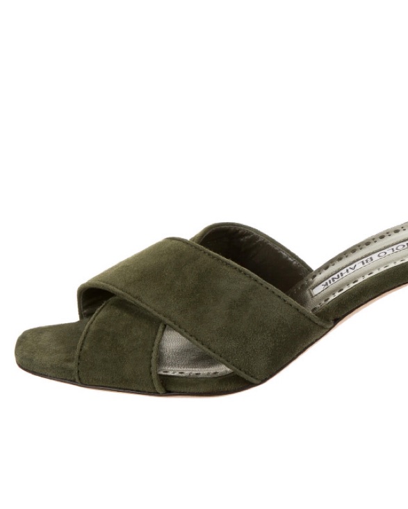 Manolo Blahnik Green Suede Sandals - Image 2