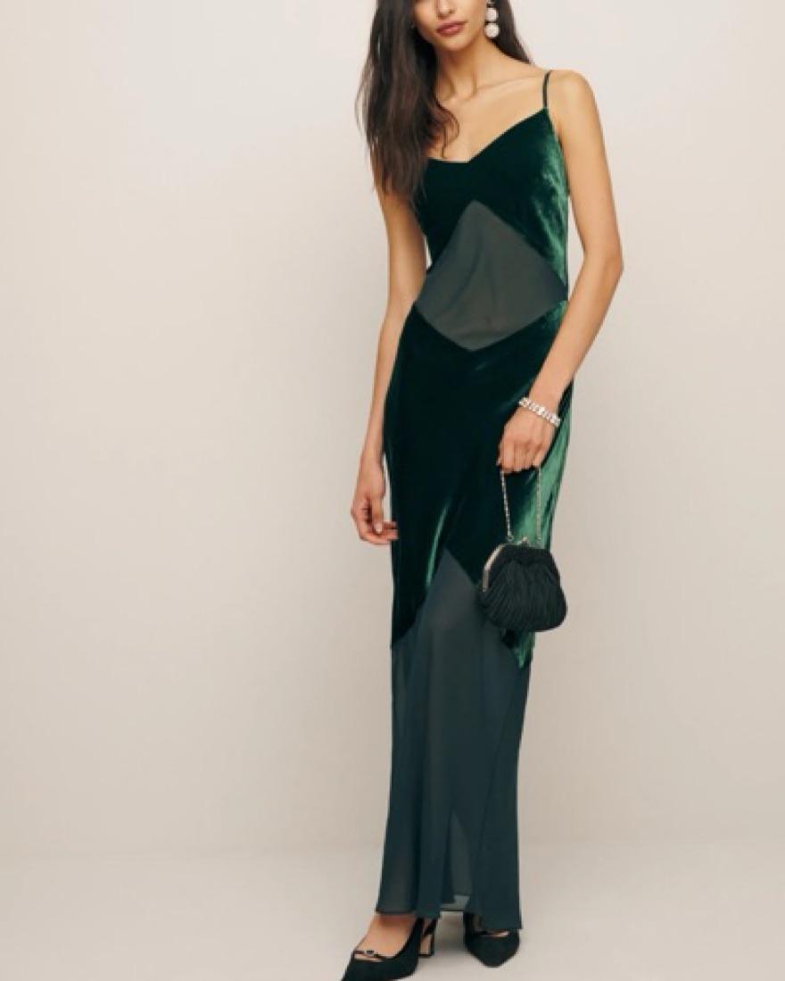 green emerald velvet dress Ruby Velvet Dress Rental by Reformation