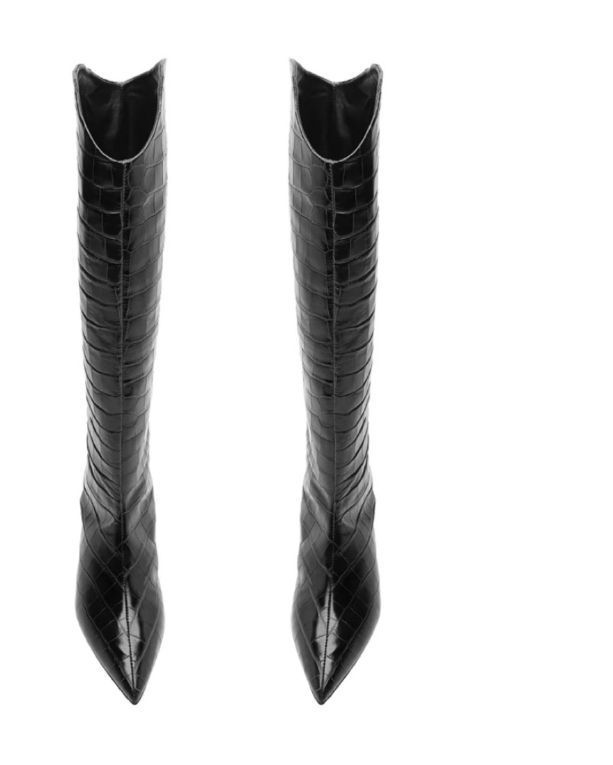 Black Croc Heeled Boots - Image 2