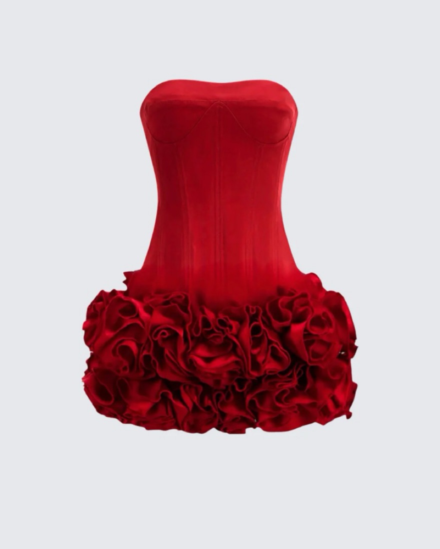 Red Ruffled Corset Mini Dress - Image 2