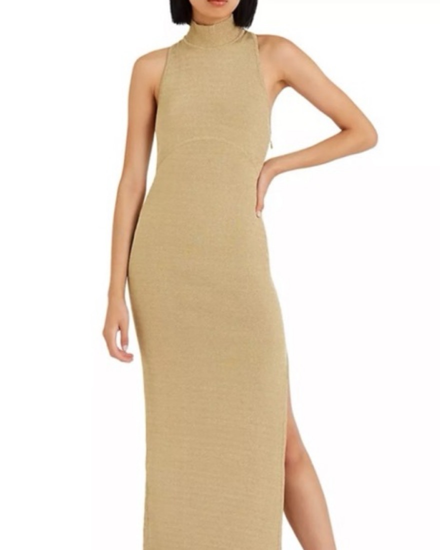 Herve Leger Gold Metallic Halter Dress by Herve Leger - Pickle