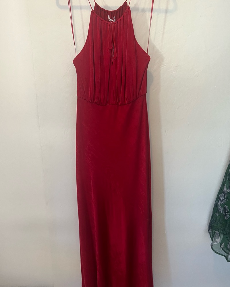 open lace back dress House Of CB Ariela Ruffle Maxi Dress Red