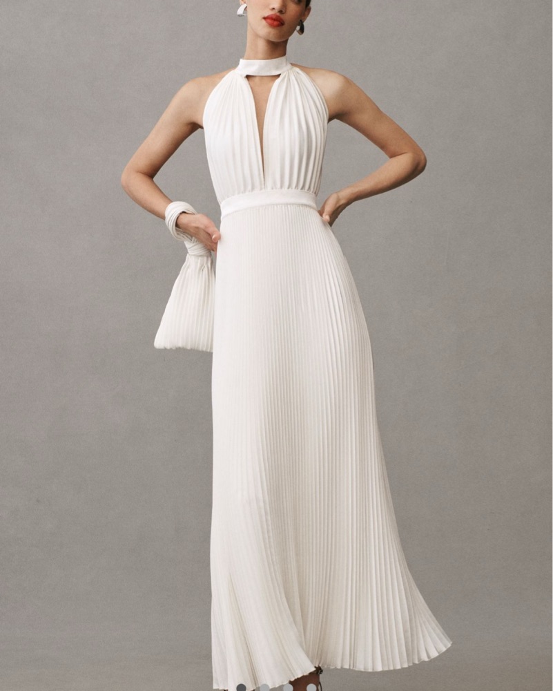 knee length dresses for ladies White Pleated Chiffon Long Maxi Dress White / US 16 main image 1