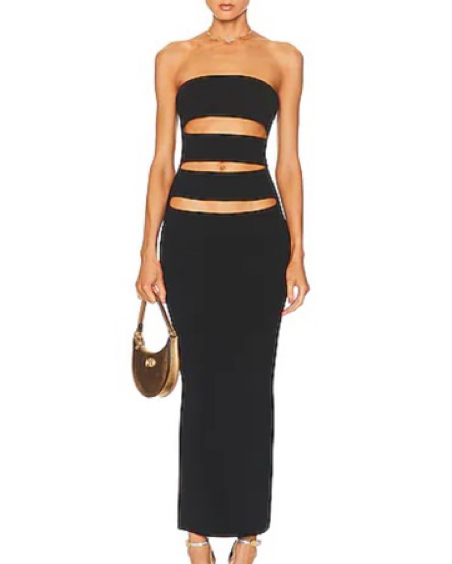 black bodycon cutout midi long dress  - Image 1