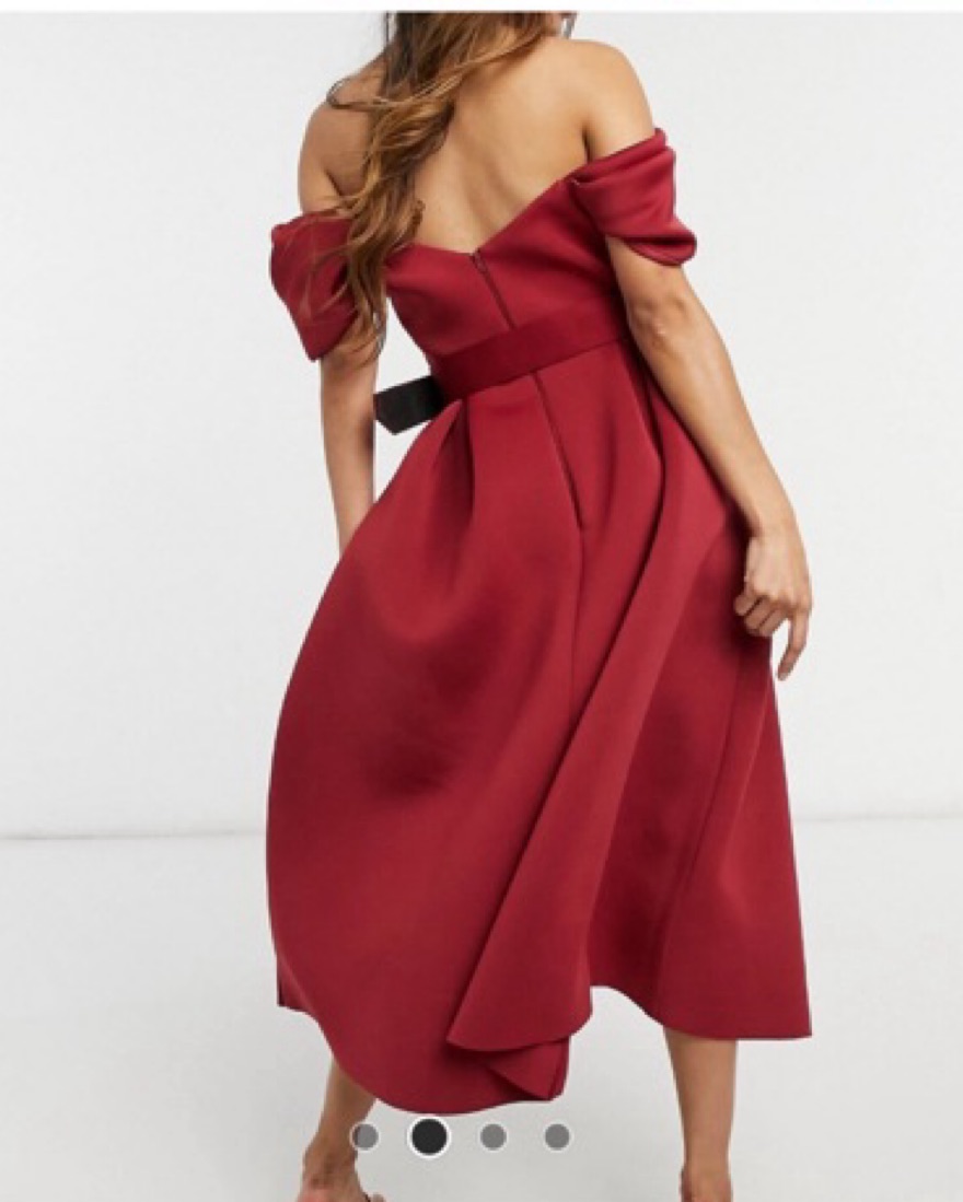 Stunning Red Off-Shoulder Midi Dress - Image 4