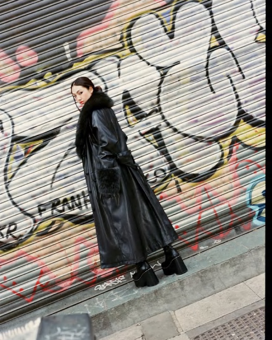 Faux Fur Trimmed Leather Trench Coat - Image 2