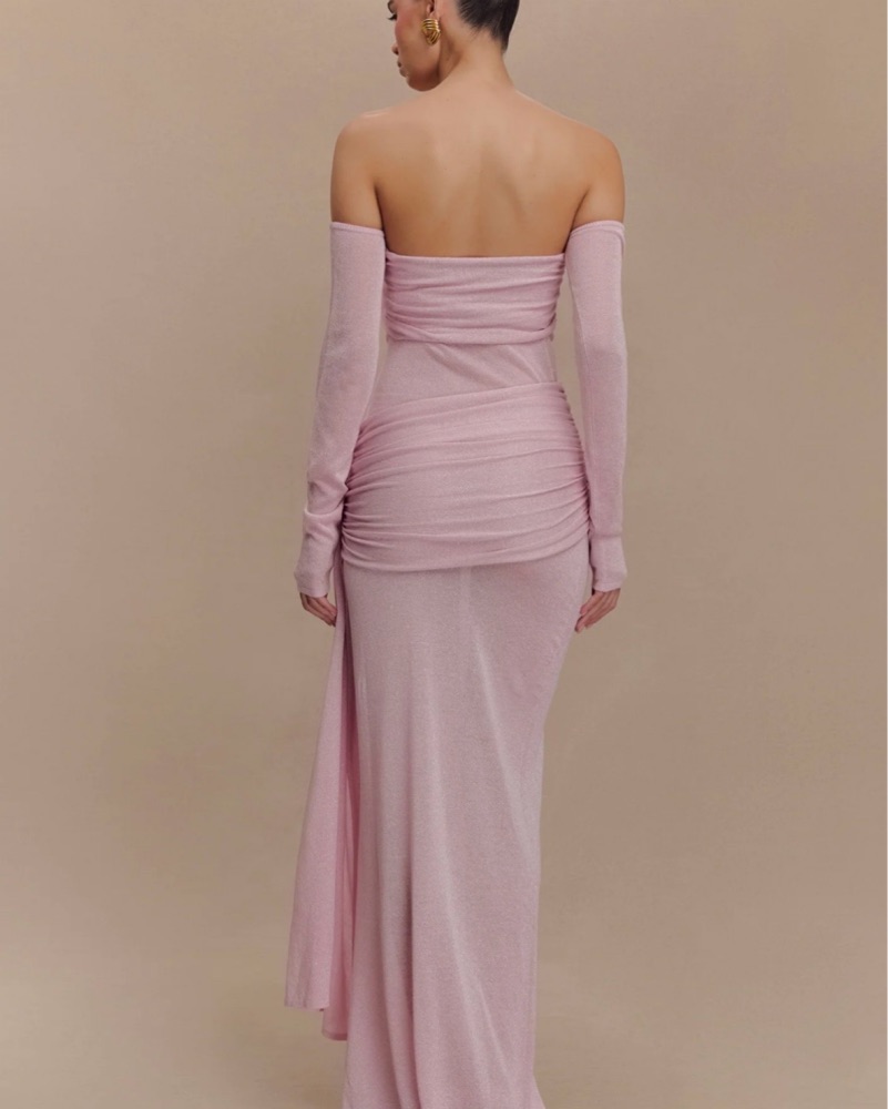 chinese dress ladies Oriana Metallic Gold Foil Knit Maxi Dress