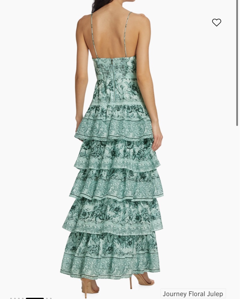 knee length dresses for ladies Alice+Olivia Imogene Mixed-Print Tiered Ruffle Maxi Dress  White Chocolate  Couture