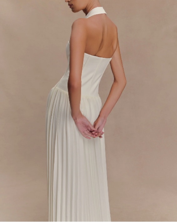 Stacie Pleated Halter Maxi Dress by Meshki - Pickle