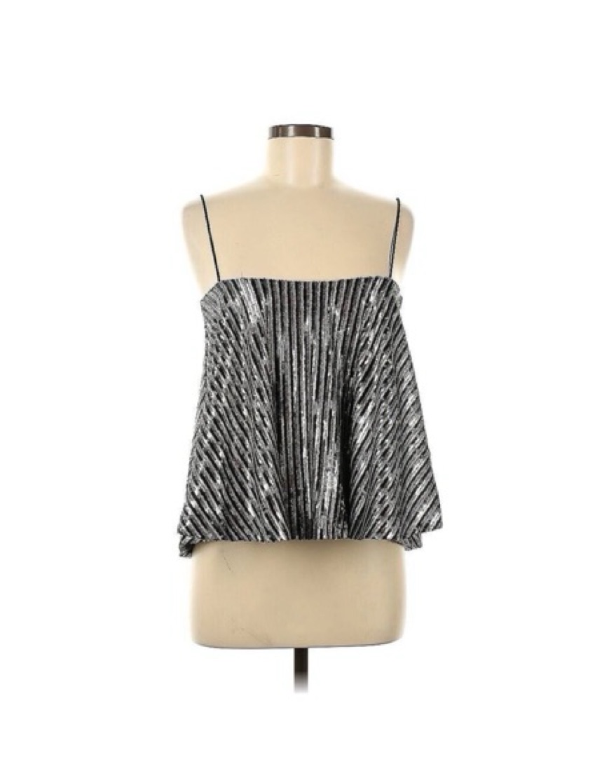 Silver Sequin Metallic Tank Pants Set - Image 3