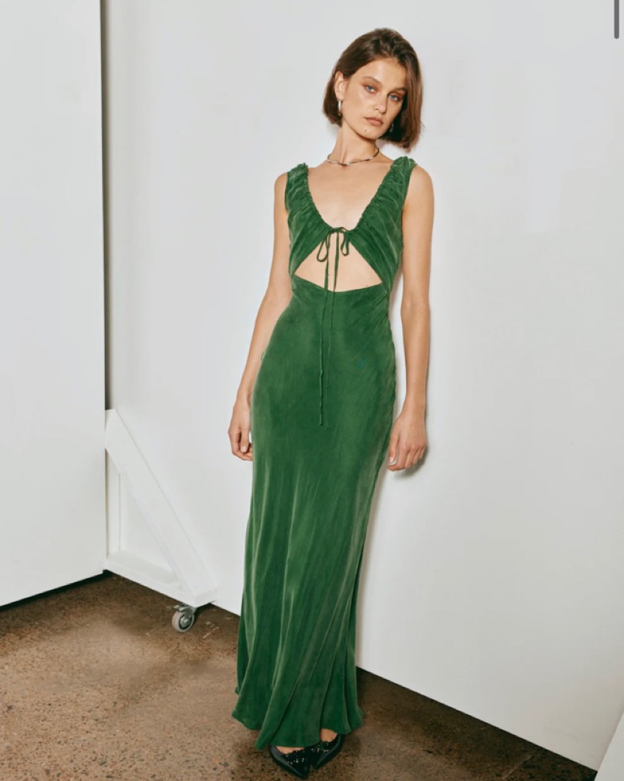 AFTER DARK BIAS CUT MAXI DRESS FOREST by Vrg Girl - Pickle