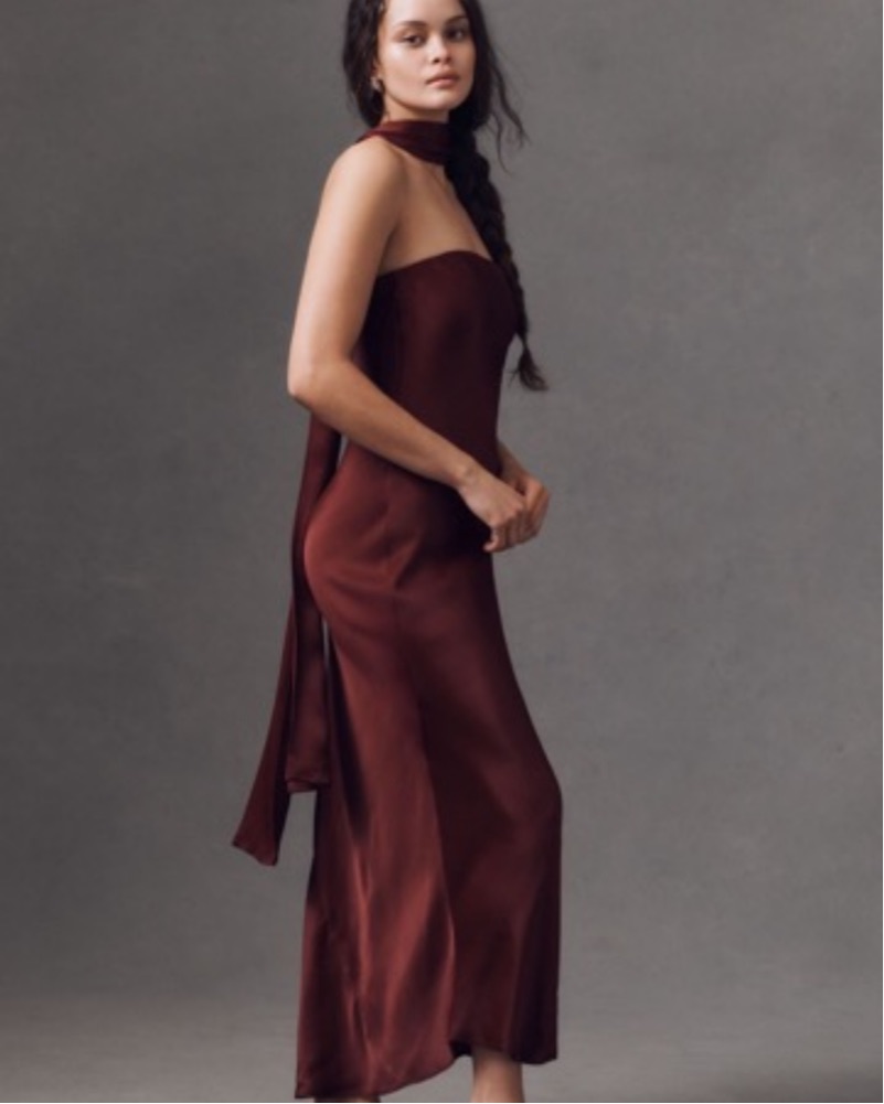 burgundy dress with neck scarf Purple Scarf Neck Detail Jersey Seren Midi Dress
