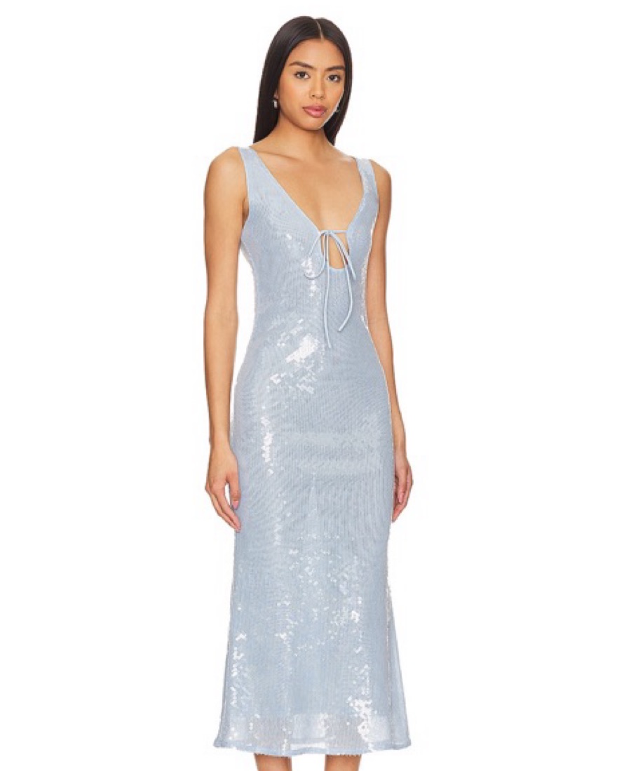 Sequin Midi Dress In Light Blue - Image 4
