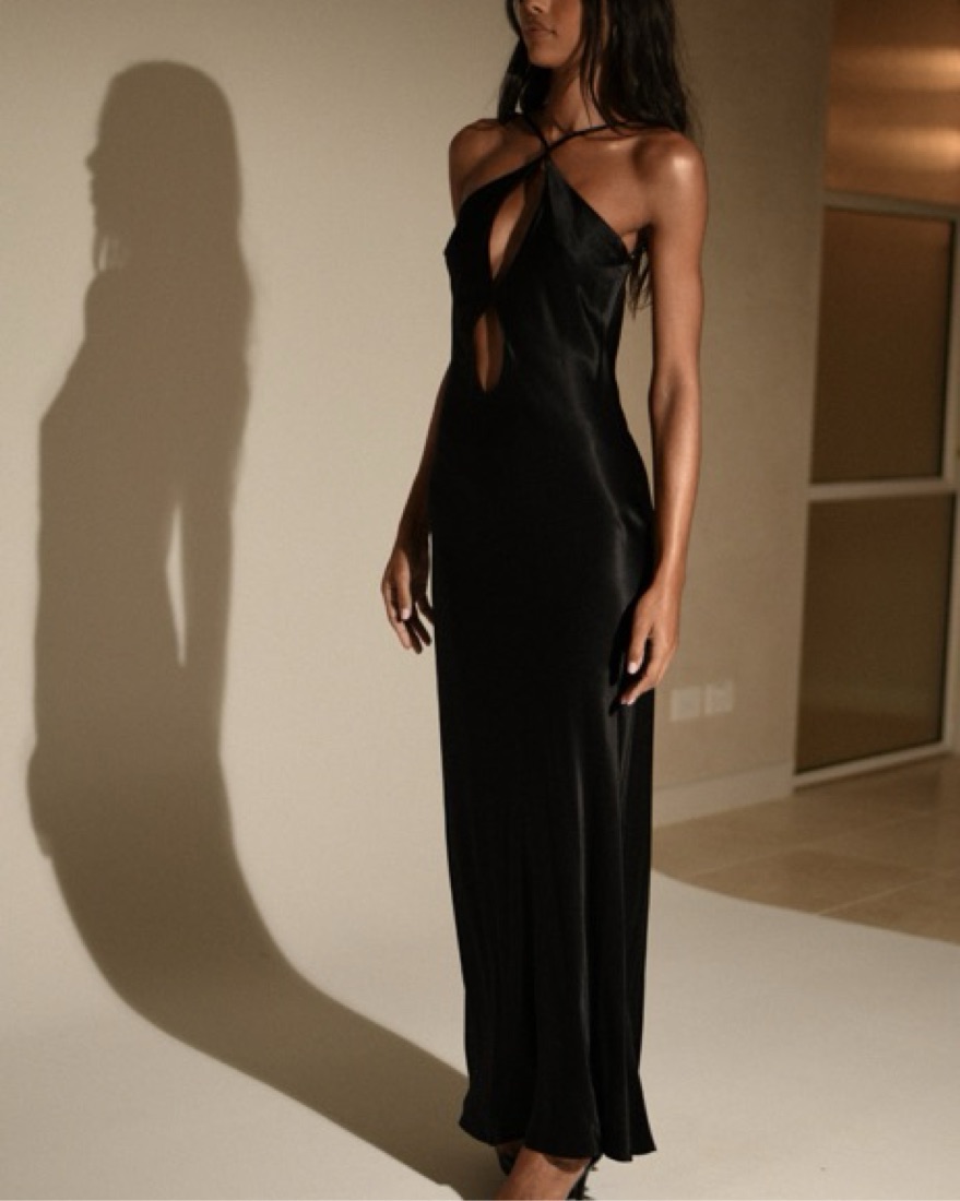 white christmas dresses Lucia Satin Cut Out Maxi Dress - Black main image 0