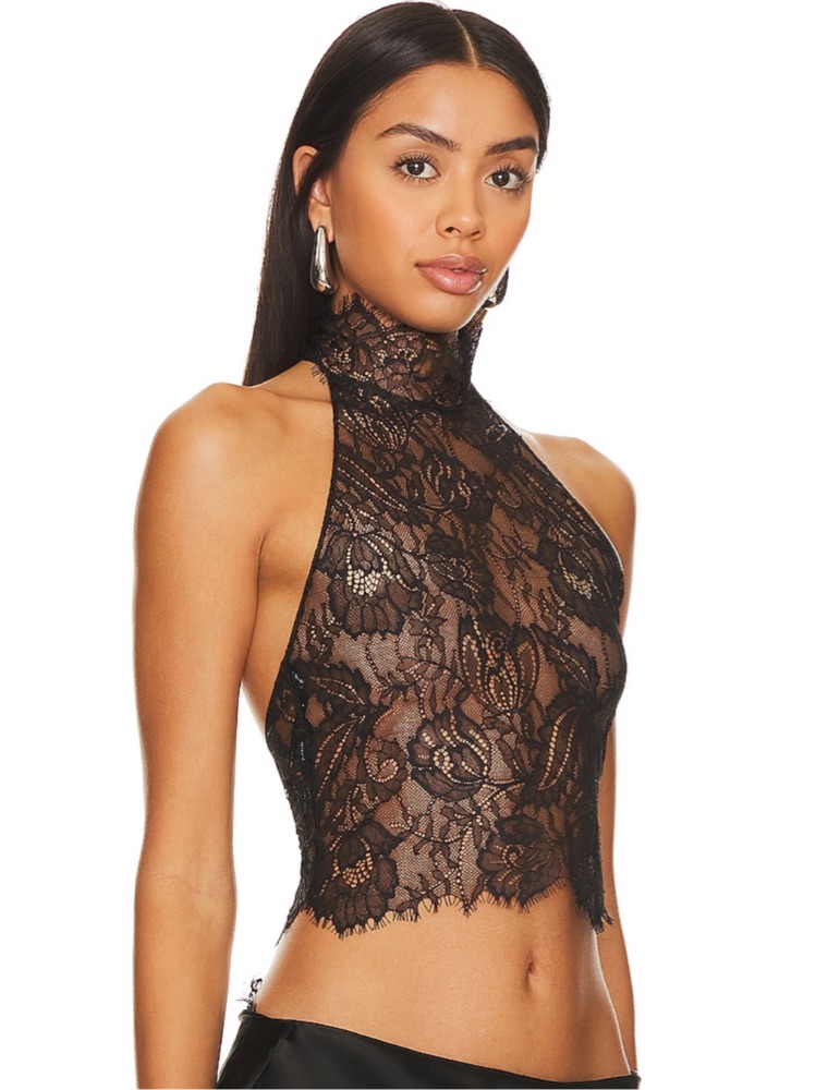 Alluring Lace Halter Crop Top by Retrofete - Pickle