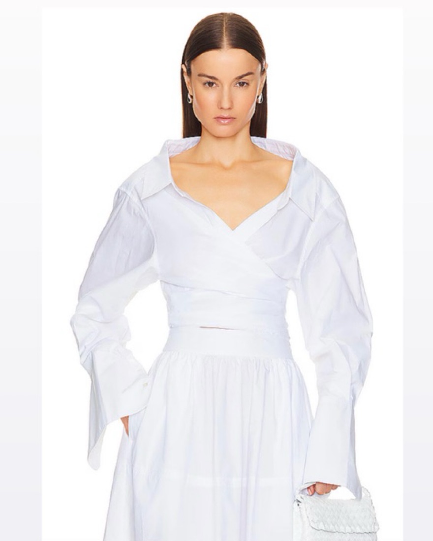 HELSA Poplin Wrap Shirt in White by Helsa - Pickle