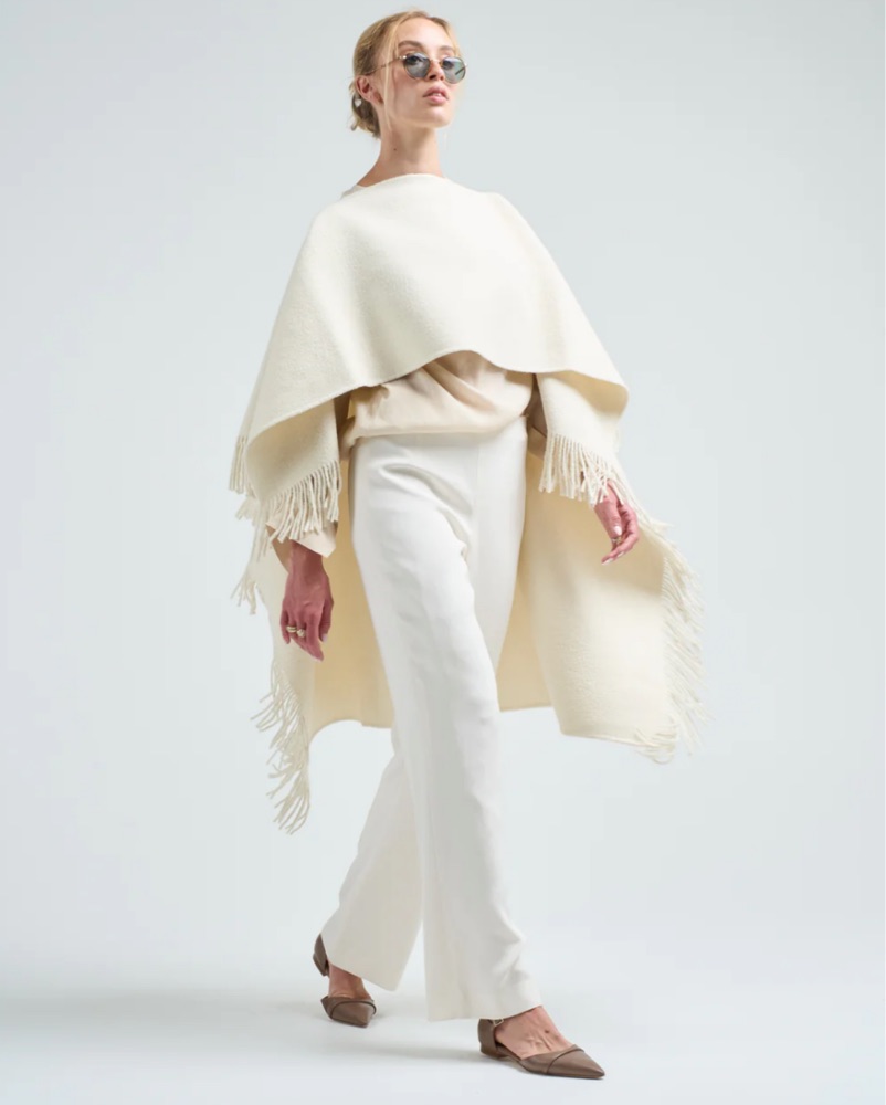 Toteme Ivory Fringe Poncho by Toteme - Pickle
