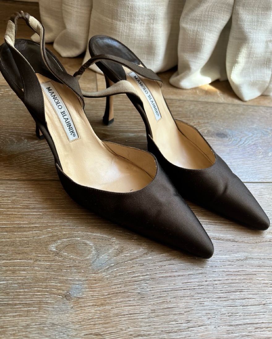 Manolo Blahnik Brown Slingback Heels by Manolo Blahnik - Pickle