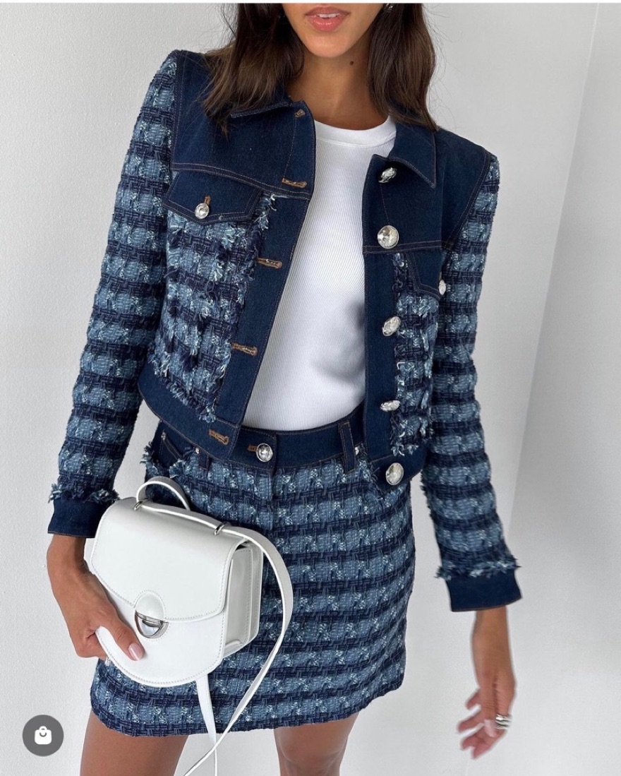 美品♡bluelea ♡Double Button Tweed Jacket Blue tweed double button jacket – Loviana Collection