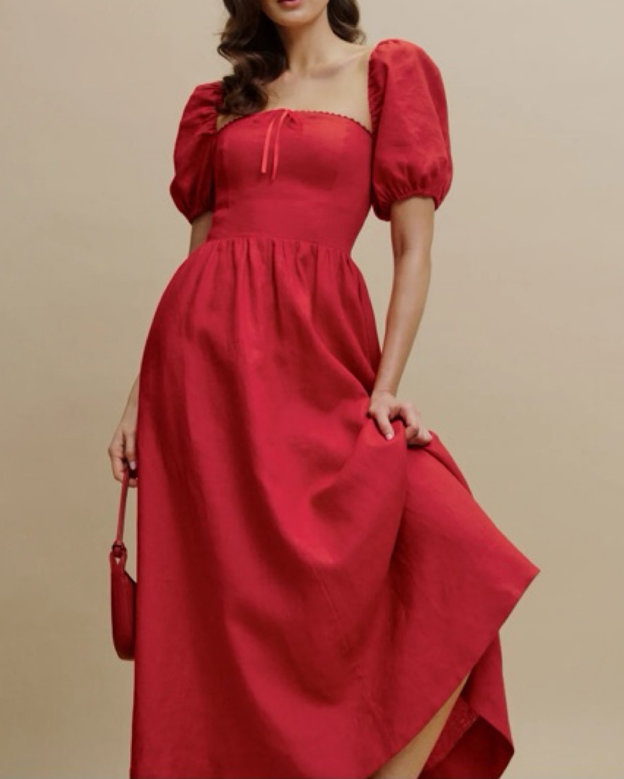 Marella Linen Dress -Cherry by Reformation - Pickle
