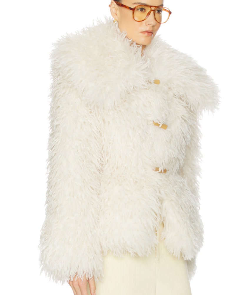 Dramatic Collar Faux Shearling Jacket by Helsa - Pickle