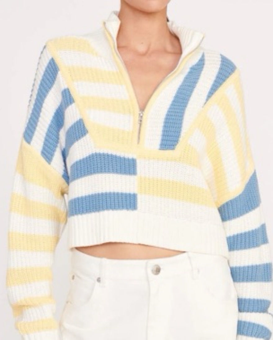 Staud Cropped Hampton Half Zip Sweater by Staud - Pickle
