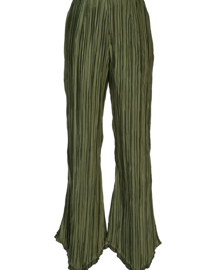 Cult Gaia Keira Plissé Flared Pants by Cult Gaia - Pickle