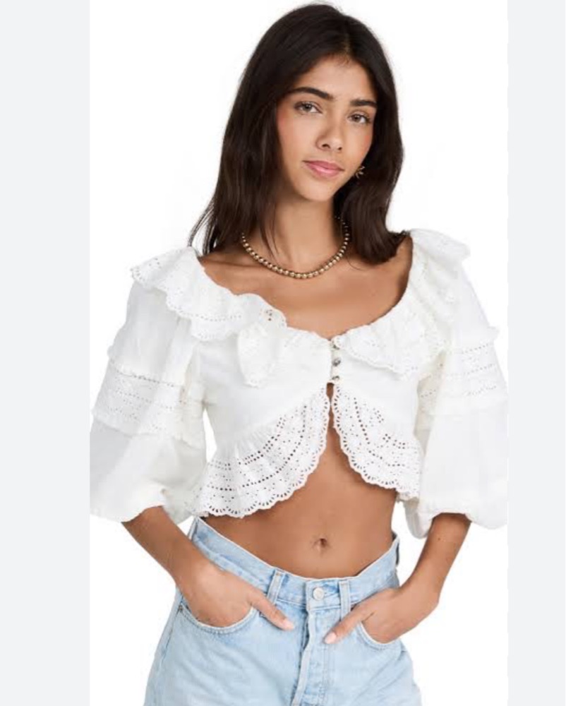 Farm Rio White Ruffle Top by Farm Rio - Pickle