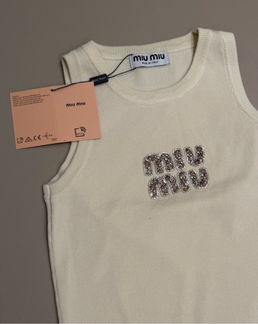 トップス miumiu 1990s archive docking-tech shirts Miu Miu Beaded Tank Dupe by Miu Miu - Pickle